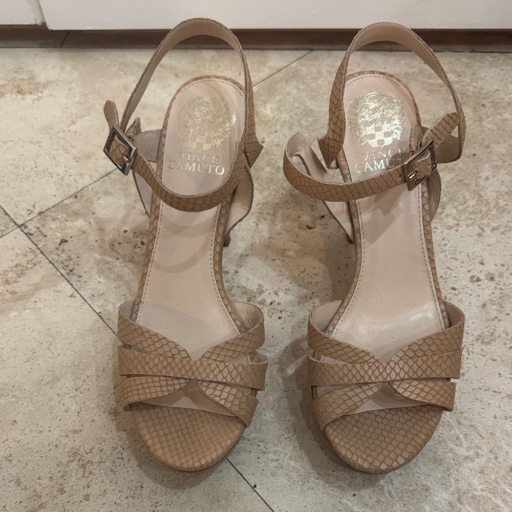 Vince Camuto Beige Textured Sandals